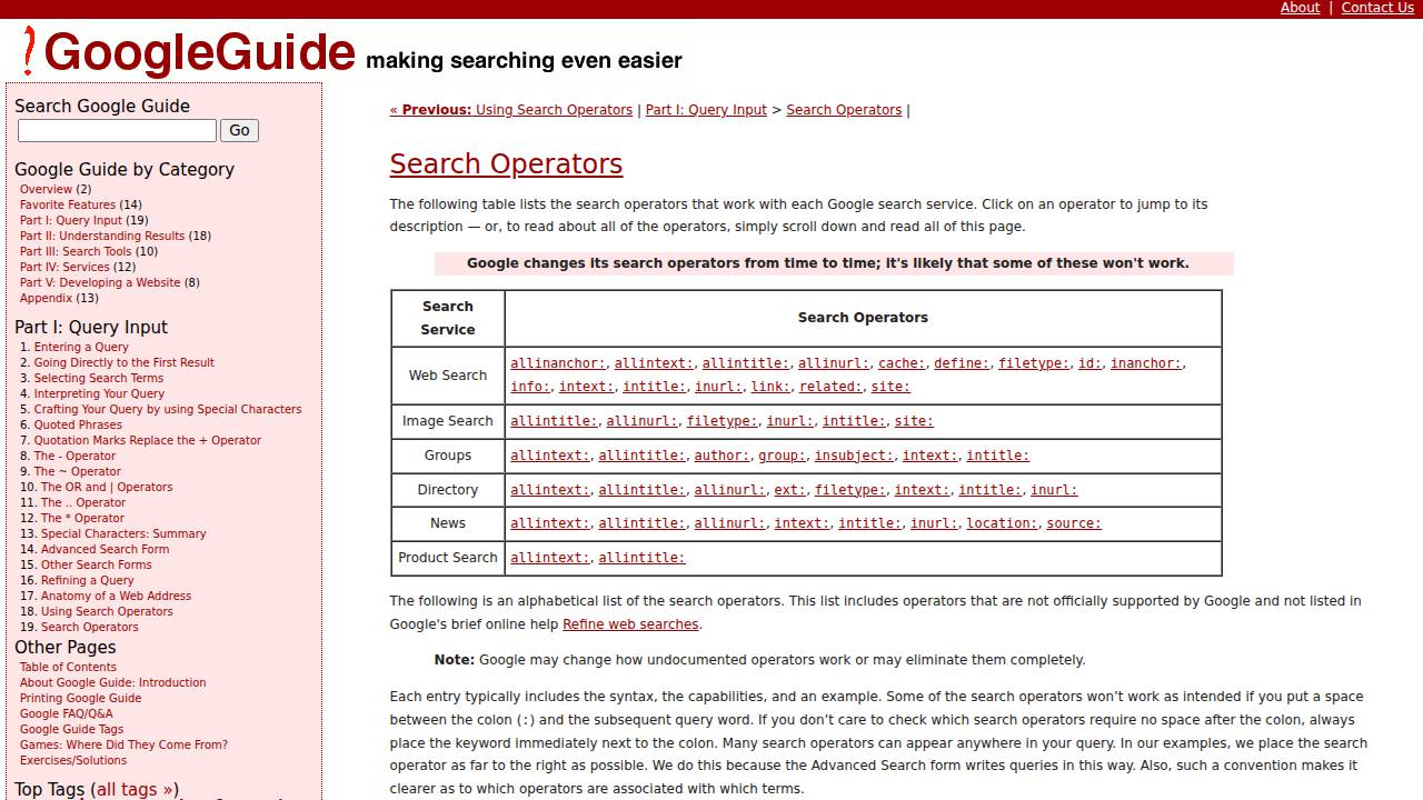 Search Operators Screenshot