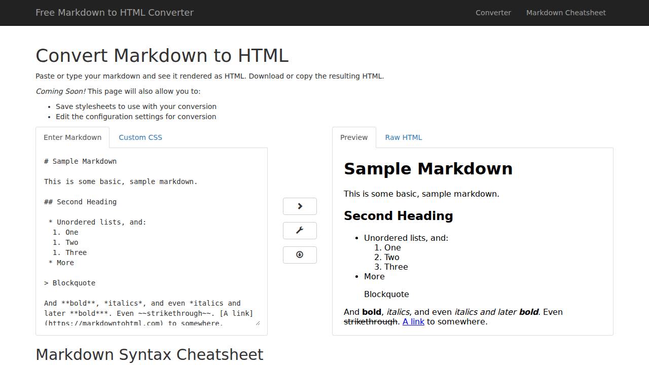 Markdown to HTML Screenshot