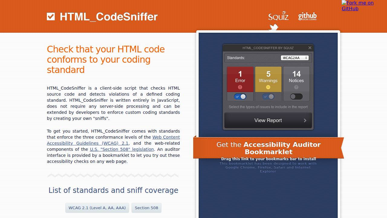 HTML CodeSniffer Screenshot