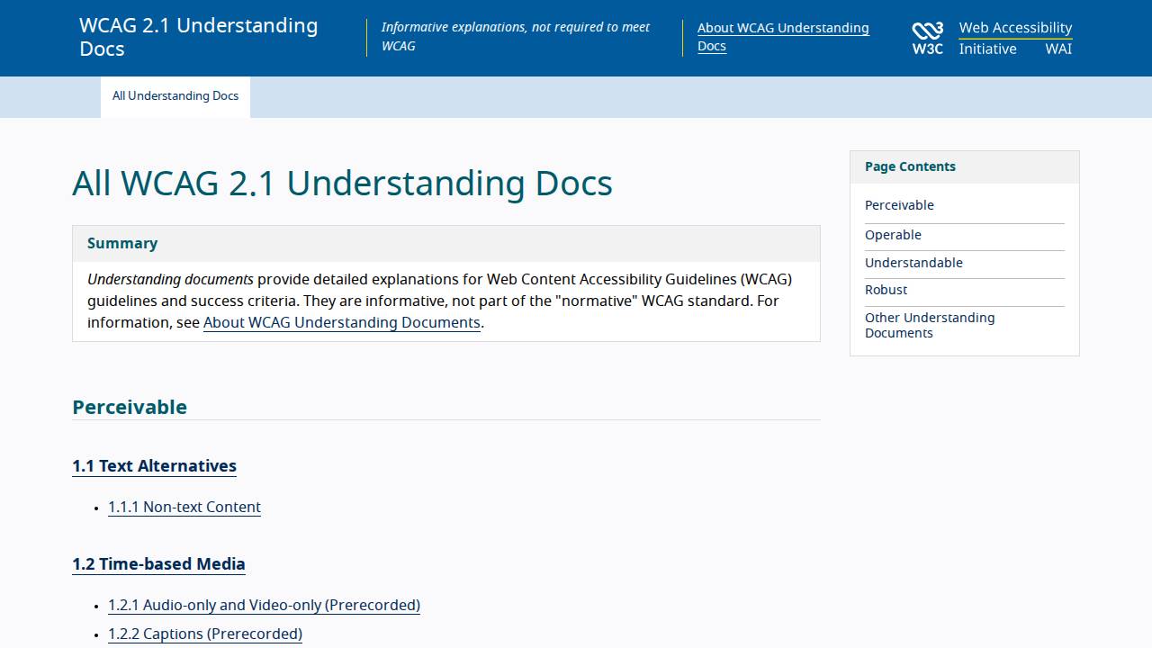 Understanding WCAG 2.1 | WAI | W3C Screenshot