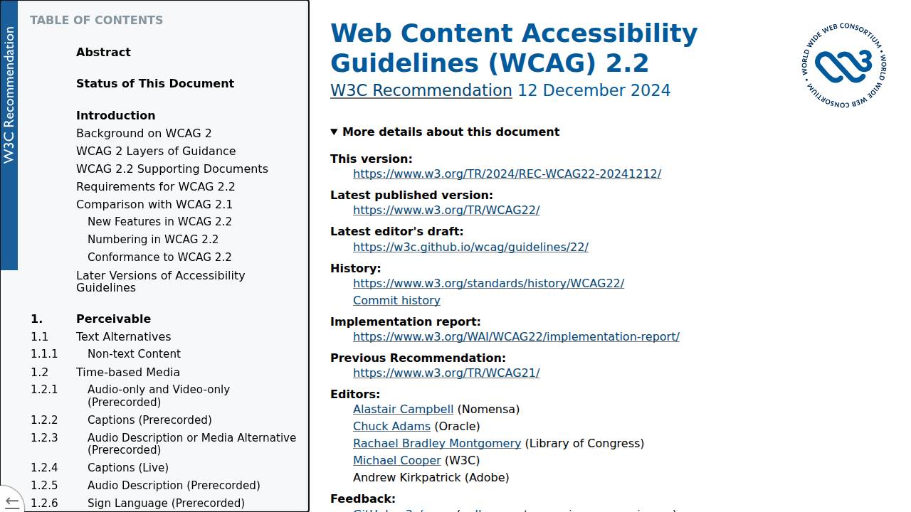 Web Content Accessibility Guidelines (WCAG) 2.2 Screenshot
